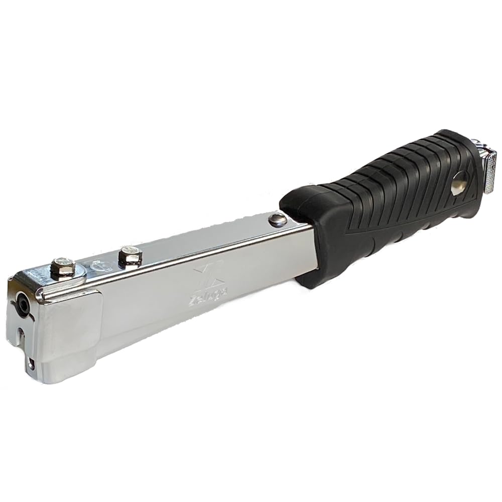 Zeluga Heavy Duty Steel Hammer Tacker with Ergo Grip, Anti-Jam Magazine, Fits 1/4"-3/8" Staples (A11, T50, 140) - Black