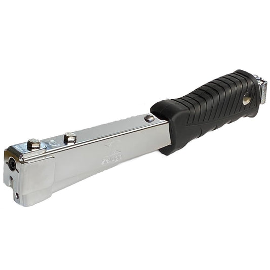 Zeluga Heavy Duty Steel Hammer Tacker with Ergo Grip, Anti-Jam Magazine, Fits 1/4"-3/8" Staples (A11, T50, 140) - Black