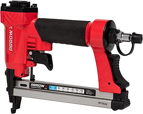 Arrow PT50 Oil-Free Pneumatic Staple Gun, Heavy-Duty Professional Stapler for Wood, Upholstery, Carpet & Fencing, Red