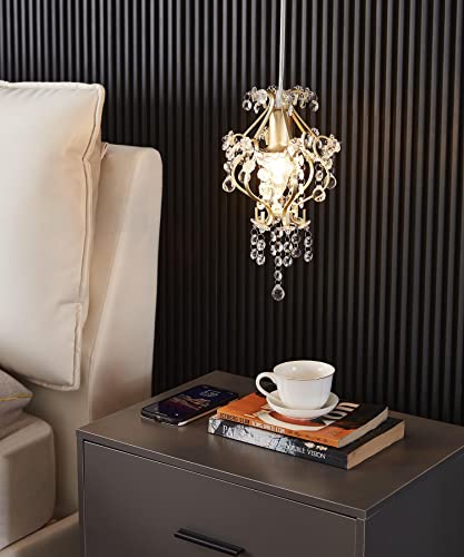 Surpars House Elegant Mini Chandelier Plug in Crystal Pendant Light,Golden