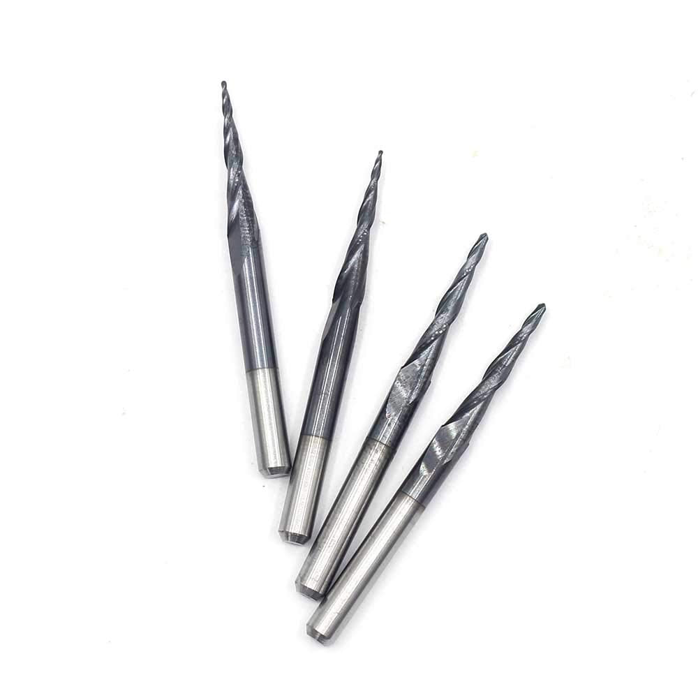 OSCARBIDE 1/8" Shank Carbide End Mill Set, 4-Piece Tapered Ball Nose, 2-Flute, Right Spiral, TiAlN Coated CNC Router Bits