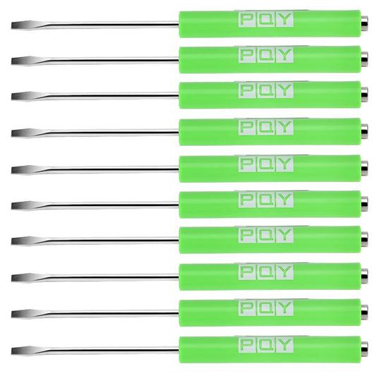 PQY 10Pcs Mini Pocket Screwdriver with Clip Magnetic Slotted Small Screw Drivers with Flat Head for Mechanical, Electrician (green)