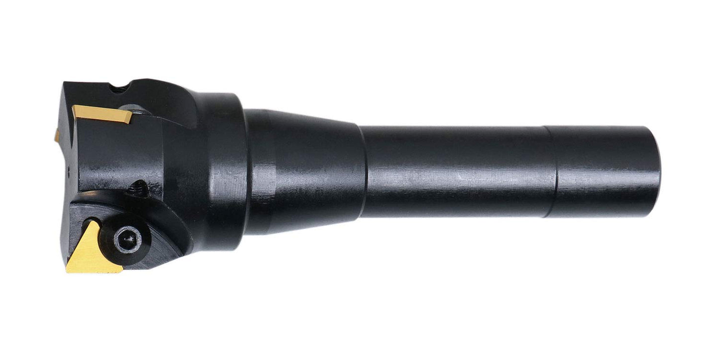 Accusize Industrial Tools 2'' Carbide Indexable End Mill, R8 Shank, with 3 Pc Tpg 322 Inserts, 0046-0916