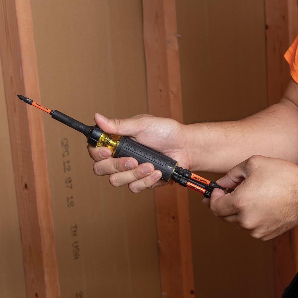 Klein Tools 32313HD 13-in-1 Multi-bit Ratcheting Screwdriver, Double-Ended Impact Bit Set, 12 Impact Driver Bits and 1/4-Inch Nut Driver