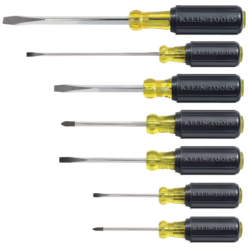 Klein Tools 85076 Screwdriver Set, Made in USA, Slotted and Phillips Screwdrivers with Non-Slip Cushion-Grip Handles and Tip-Ident, 7-Piece