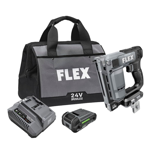 FLEX 24V Brushless Cordless 3/8-inch Crown Stapler Kit with 2.5Ah Lithium Battery and 160W Fast Charger - FX4521-1A