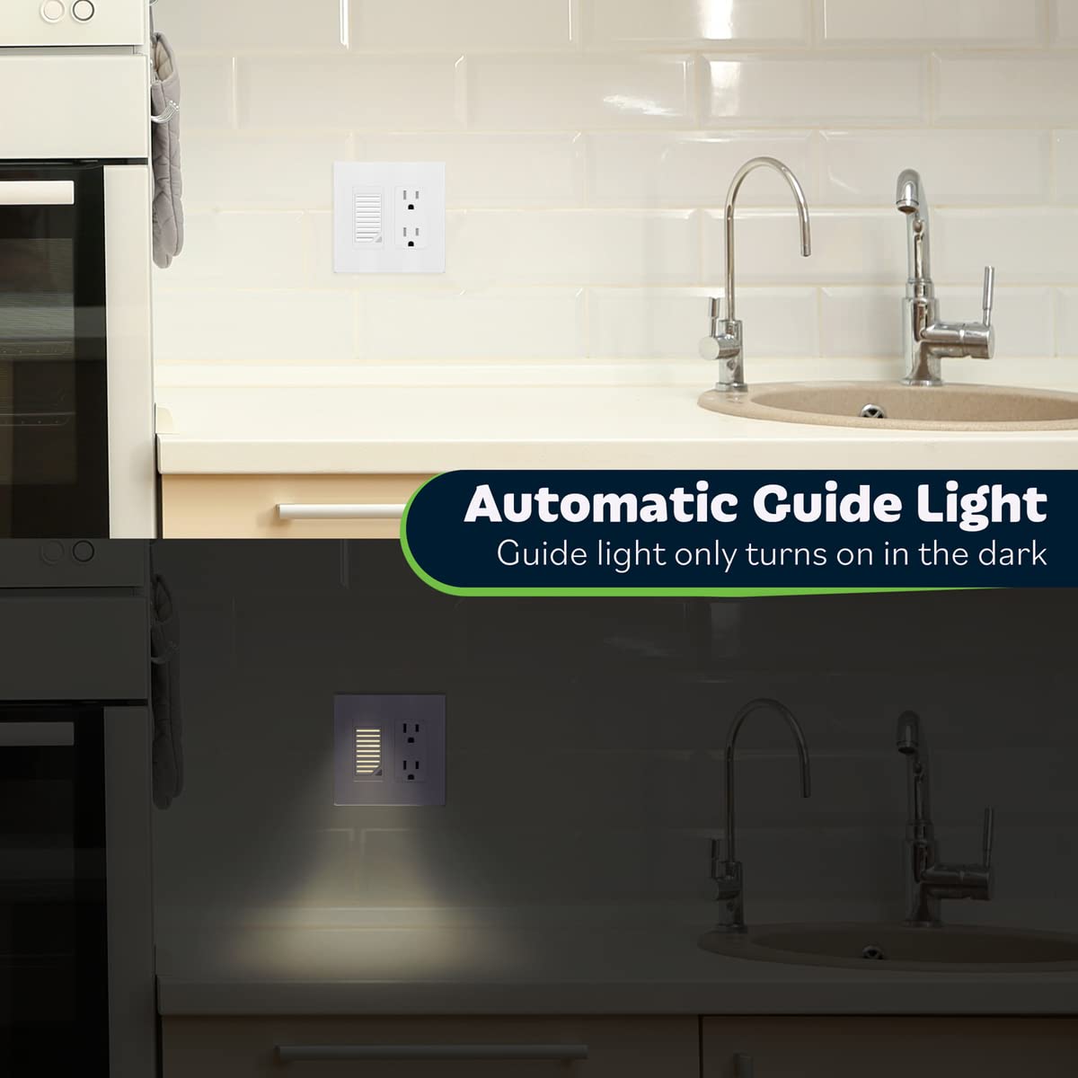 TOPGREENER Full Face LED Decorator Guide Light with Automatic Daylight Sensor, Decorator Night Light, 120VAC/15A, TGLFL-W, White