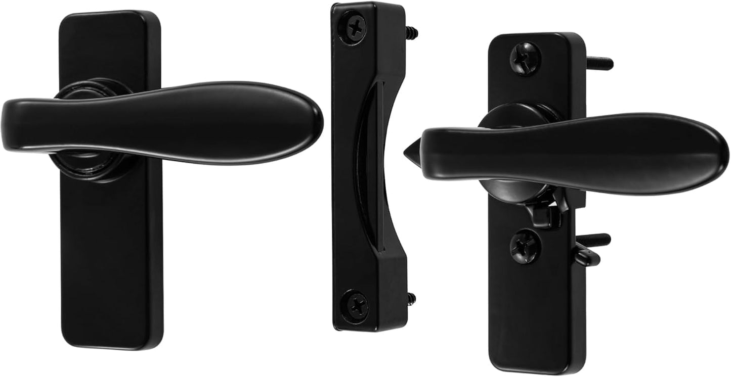 Ideal Security in-Swinging Storm Door Handle Set – for Inward-Opening Storm & Screen Doors ONLY – Surface Mount, Locking Inside Latch, Black