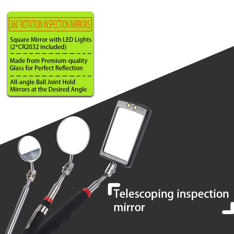 VortecSys 7-Piece Telescoping Magnetic Pickup & Inspection Tool Set with LED, Mirrors & Magnet Sticks – Best Gadgets Gifts for Men