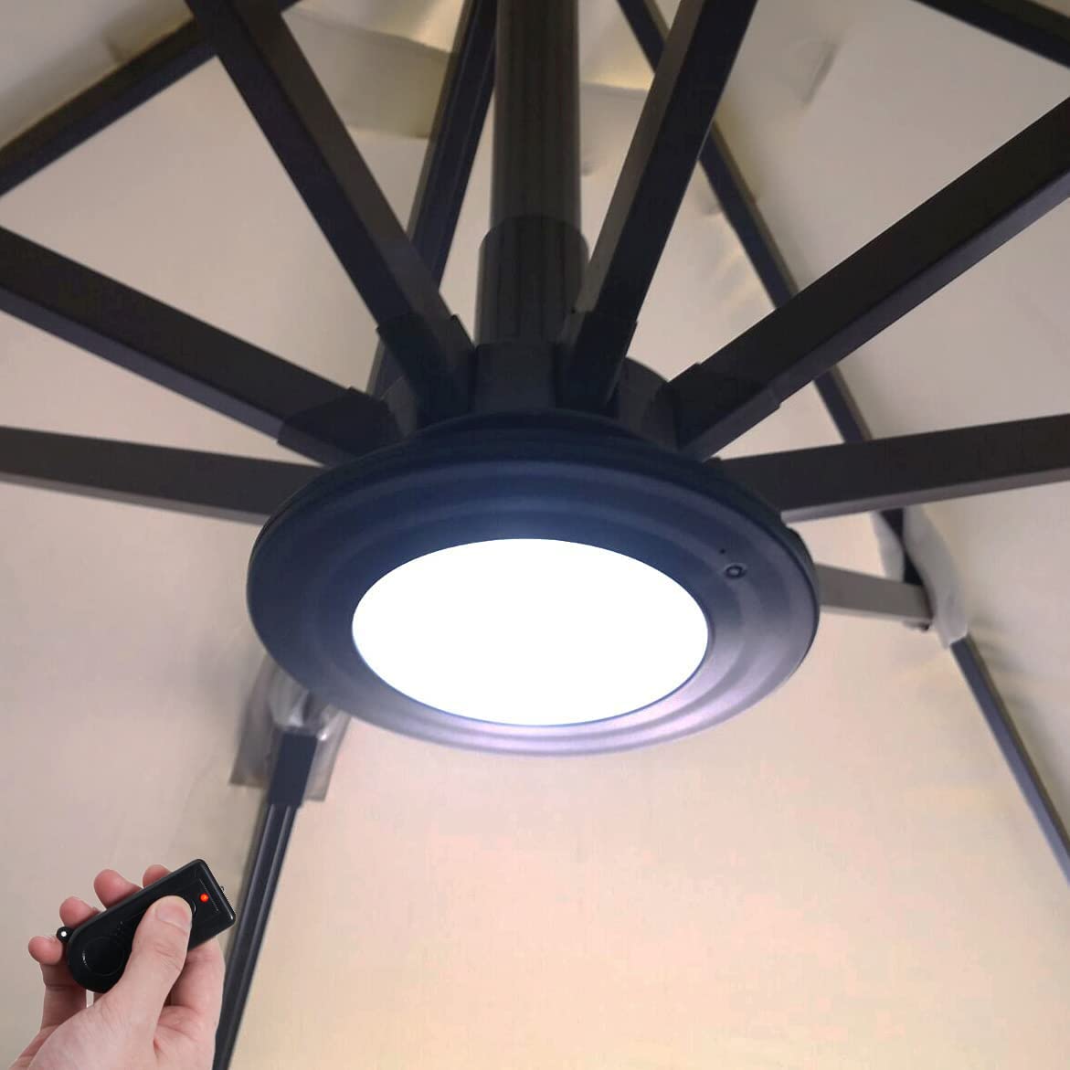 Happetite Rechargeable Umbrella Lights with Remote, 3 Brightness Modes for Offset Patio Umbrellas, Outdoor & Garden, Black