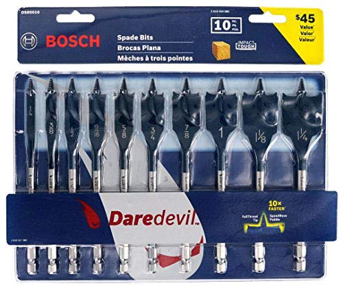 BOSCH DSB5010 Daredevil 10-Piece Standard Spade Bit Set w/Full Cone Threading and Spurred Tip, Blue