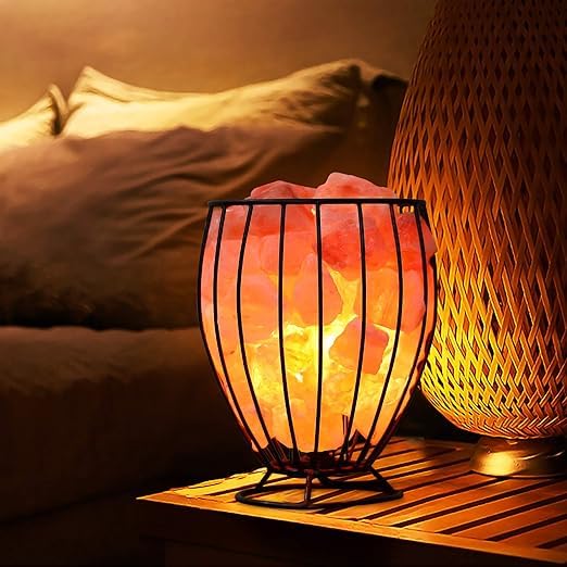 NatureBoost Himalayan Pink Salt Metal Basket Lamp (Tall) with Pair of Extra Bulb, Unique Gift Idea