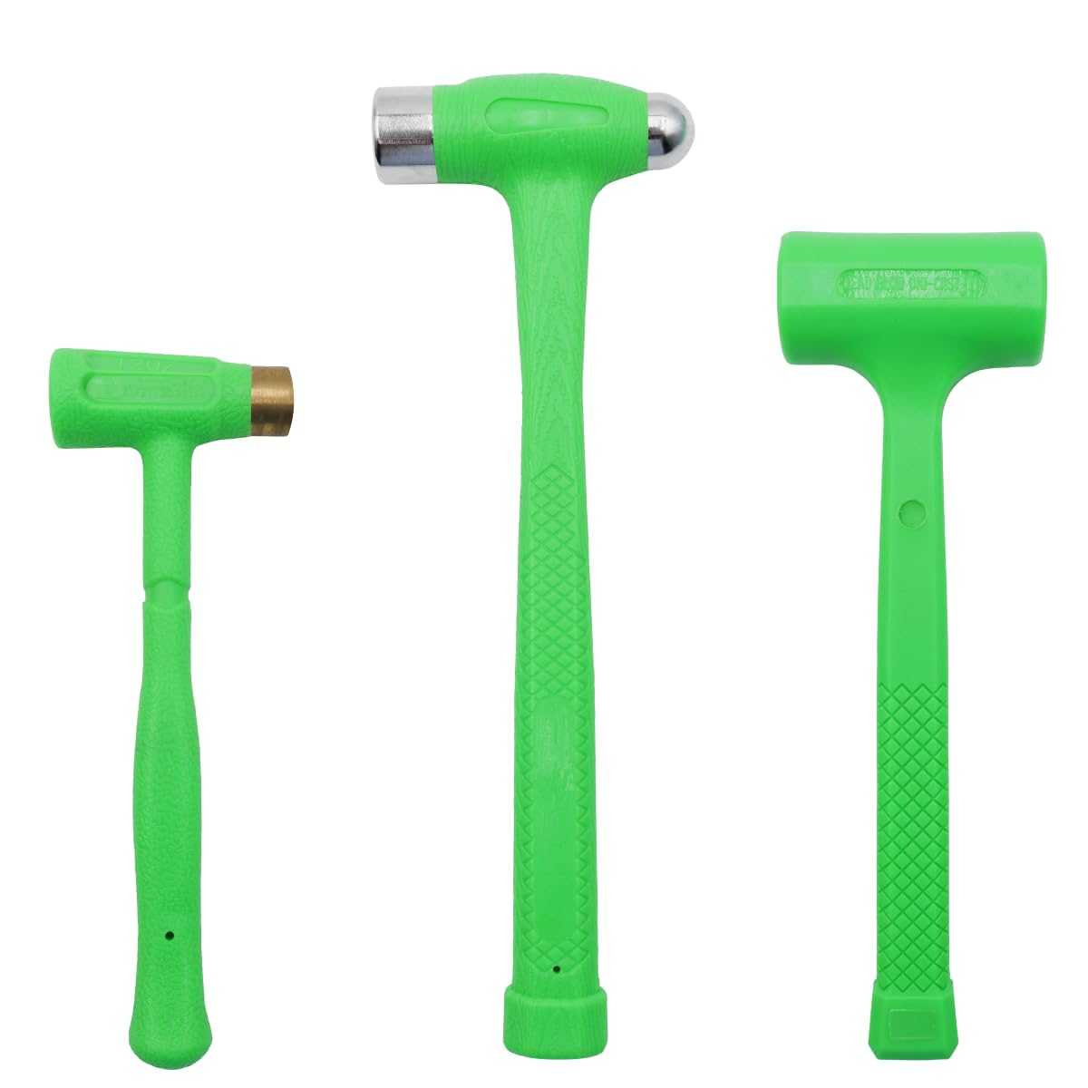 GRIP 3-Pc Deadblow Hammer Set – 12oz Brass, 1lb Ball Peen & ½lb Mallet for Metal Shaping, Garage, Home & Workshop