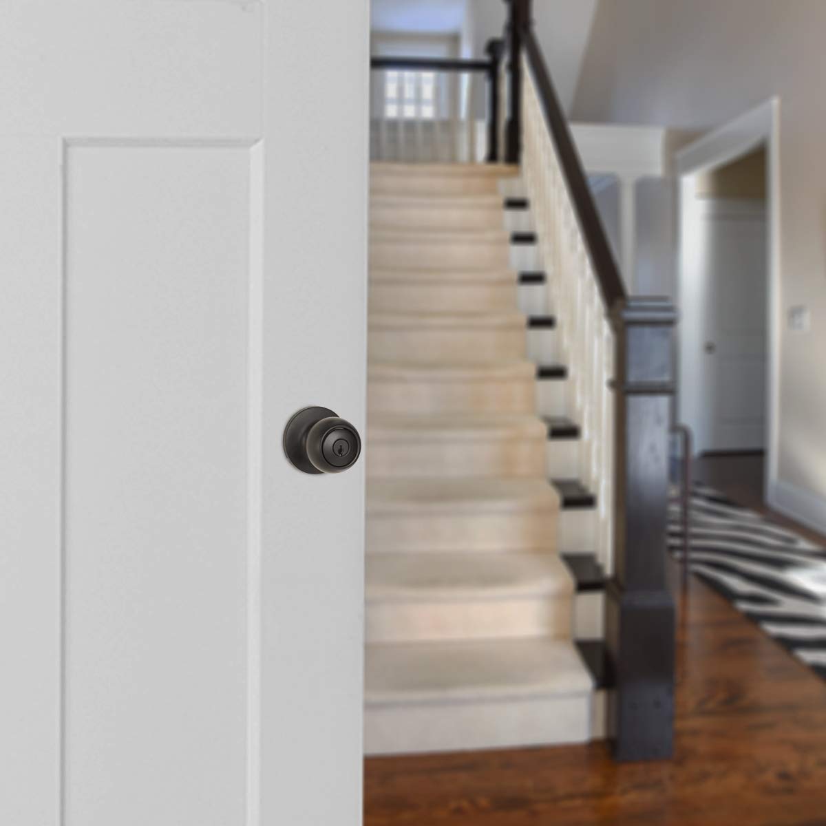 Amazon Basics Exterior Door Knob With Lock, Coastal, Matte Black