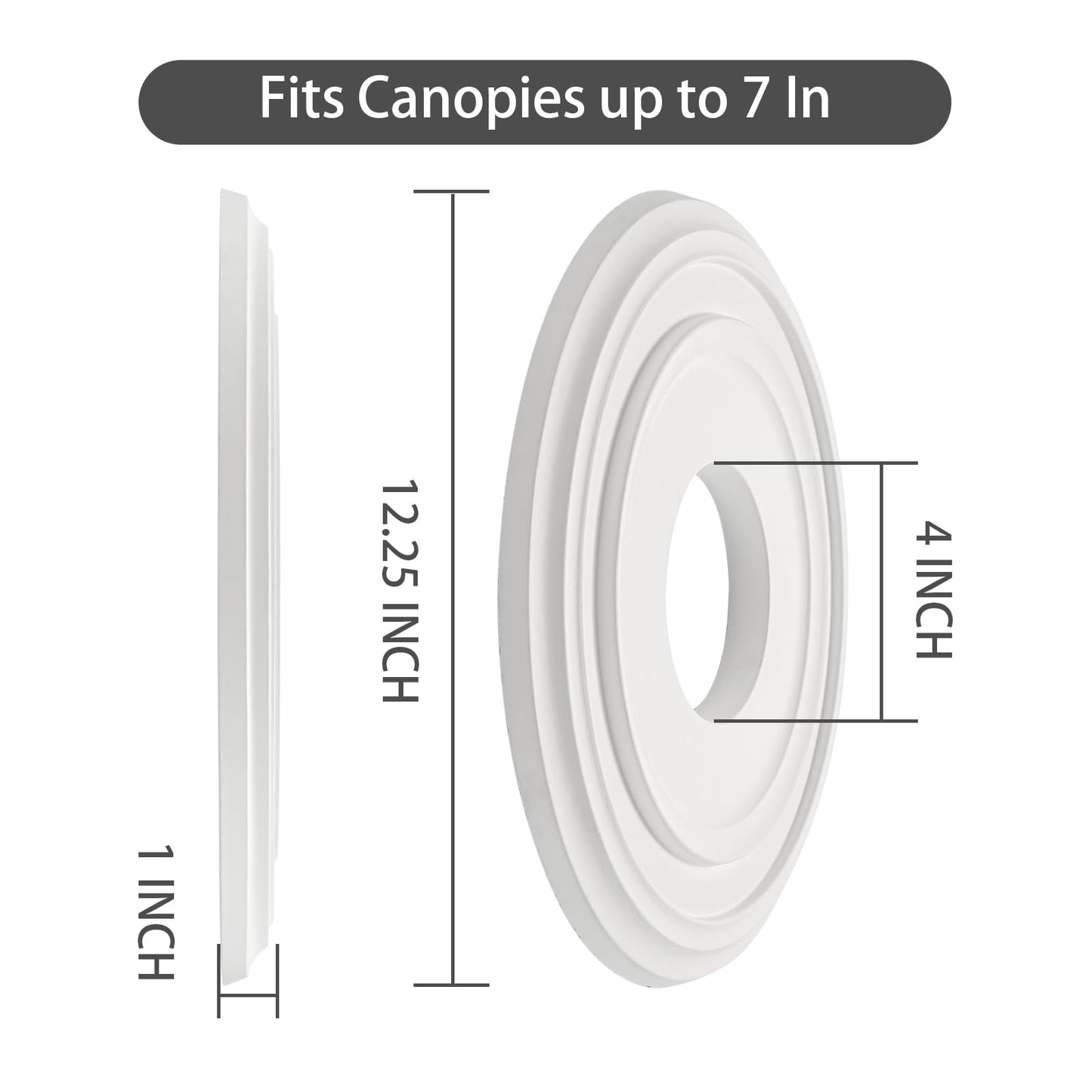 EIFHYT White PU Ceiling Medallions for Light Fixtures and Ceiling Fans, 12-2/8"OD x 4" ID x 1" P (Fits Canopies up to 7")