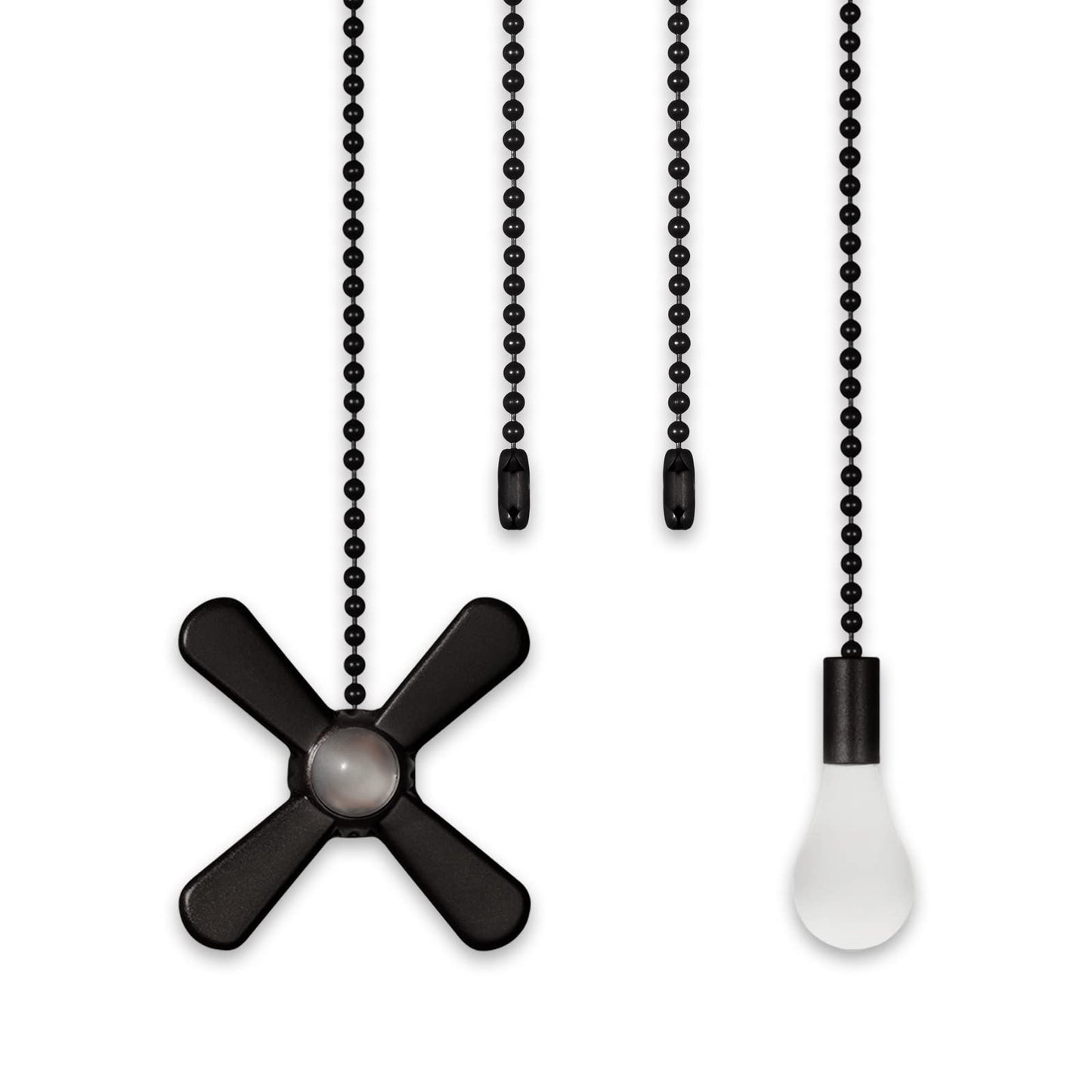 ELFCAB 6-Piece Ceiling Fan Pull Chain Set with 3mm Beaded Balls, 12 Pull Loop Connectors & 3 Extended 36" Chains, Matte Black