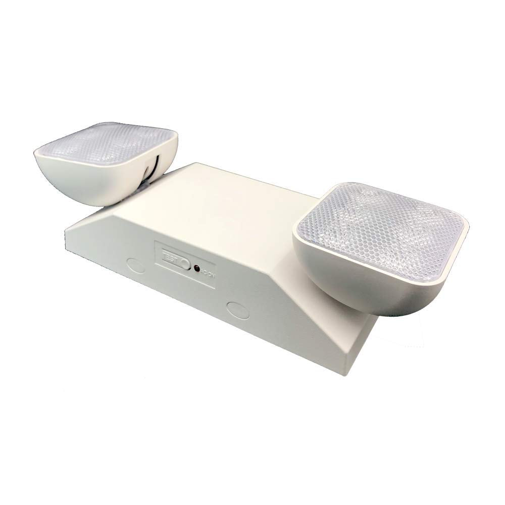 Amazon Basics LED Emergency Light, UL Certified, 6-Pack, Adjustable Two Heads, Wall Mount White with Battery Backup, Nickel,White