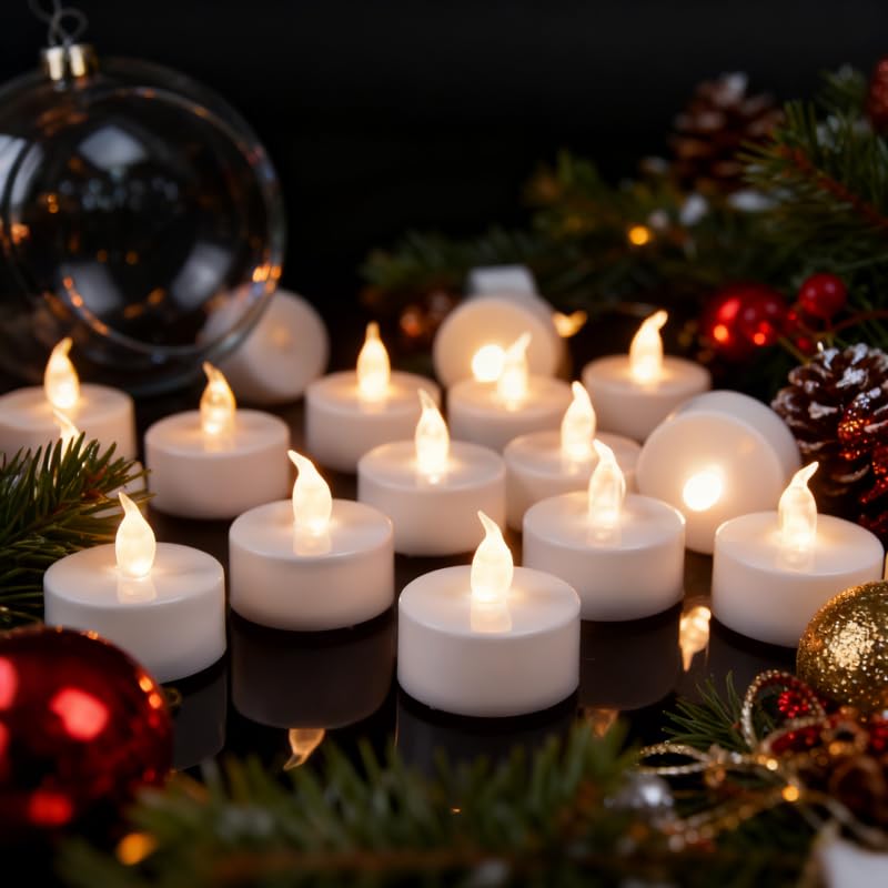 YIWER Flameless Tealight Candles, Set of 24 – Realistic Flickering Warm White LED Tea Lights for Parties, Halloween, Festivals, Cozy Decor