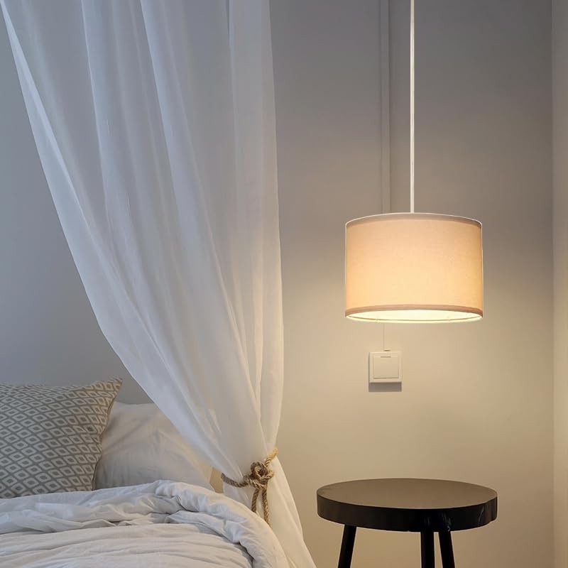 ZSLAIFU 15FT White Hanging Pendant Lamp with Switch & Remote, Plug-in Cord Ceiling Light for Living Room, Bedroom, Farmhouse