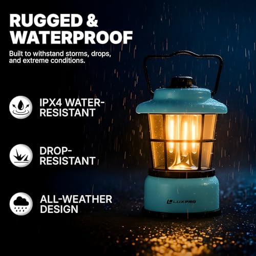 LUXPRO Retro LED Lantern - Battery-Powered, Water-Resistant Emergency Lamp for Indoor & Outdoor, Hiking, Camping, Hurricane Prep (Blue)