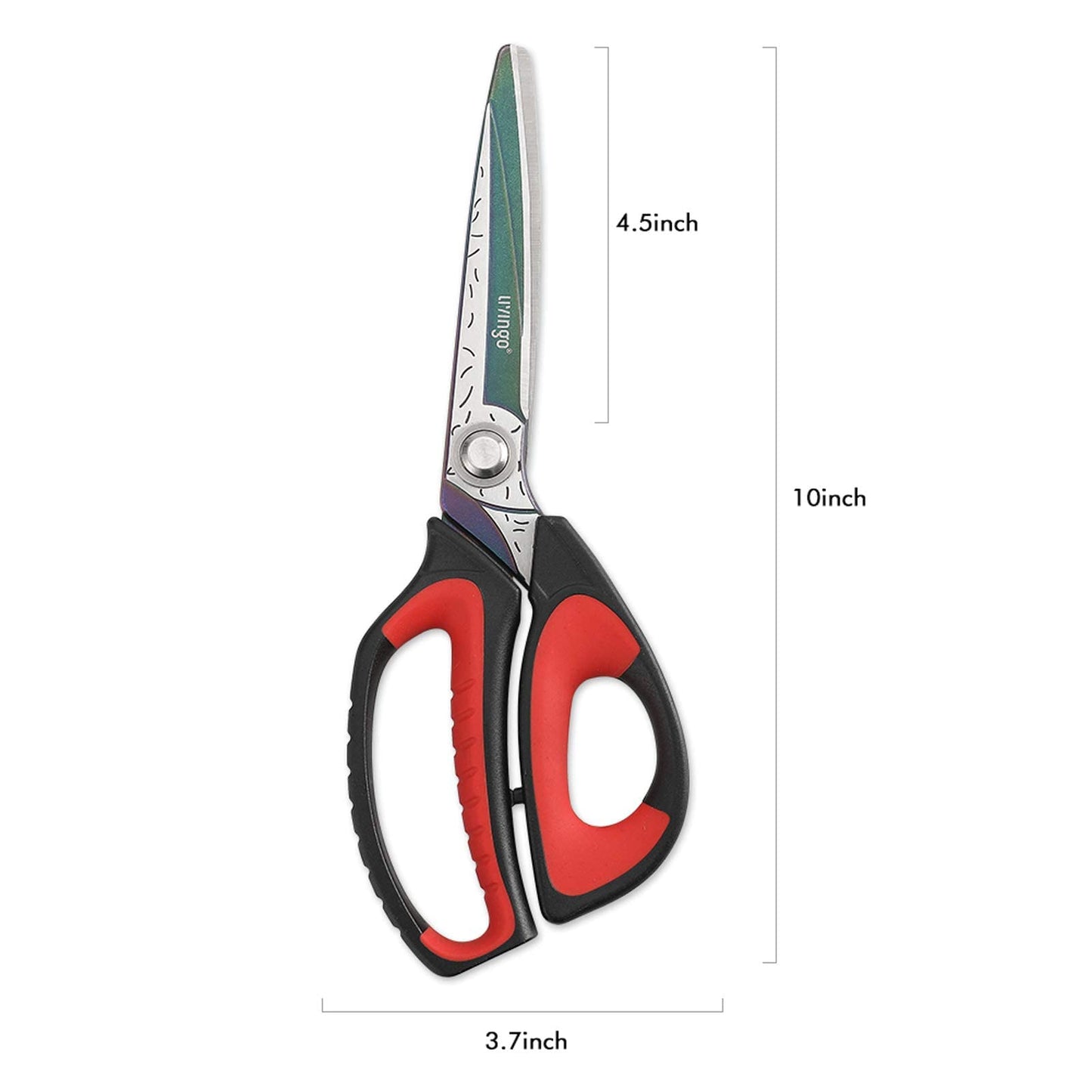 LIVINGO 10" Heavy Duty Multipurpose Scissors, Titanium Coated Stainless Steel Shears for Household, Gardening, Fabric, Red/Black