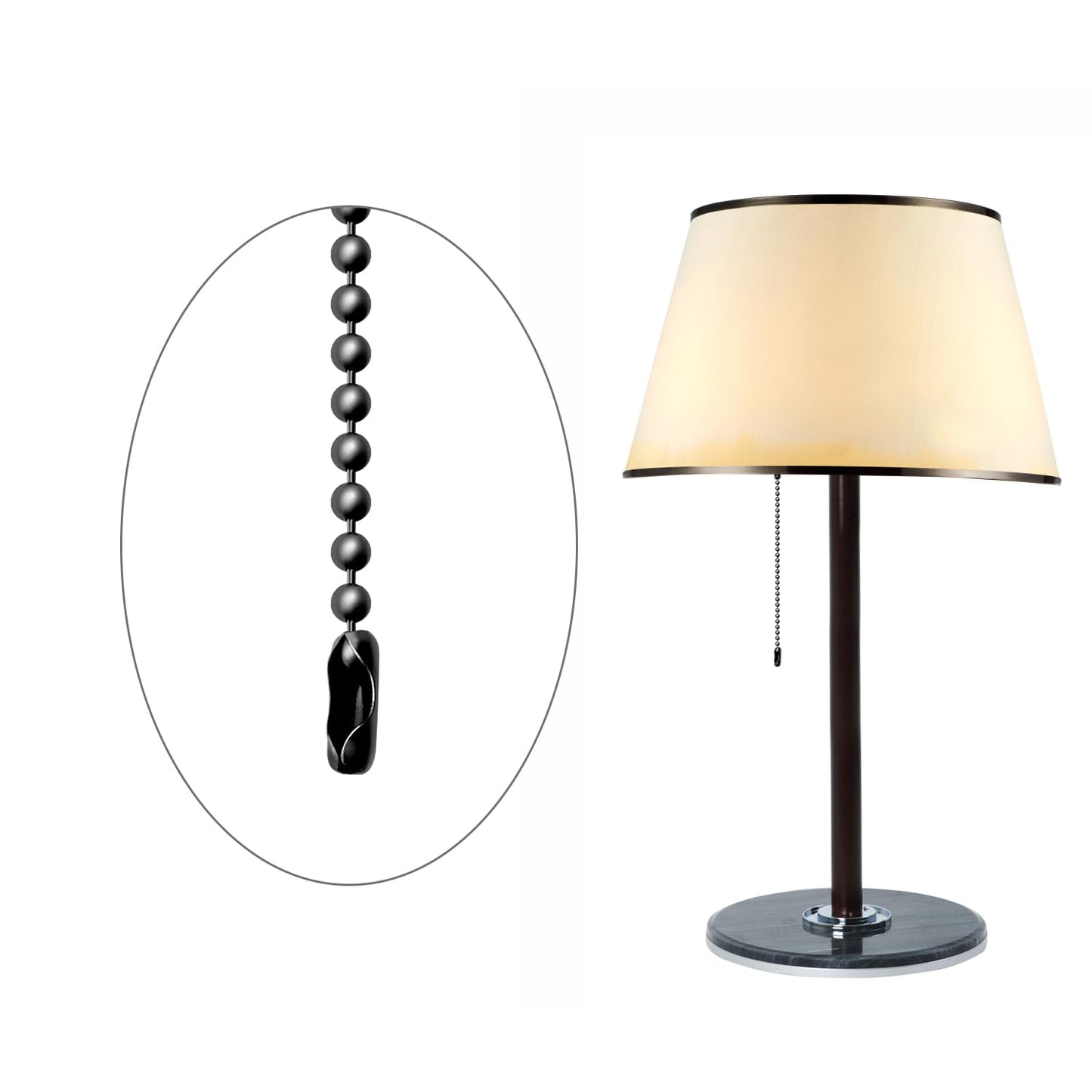 Ceiling Fan Pull Chain Extender, 12Feet 3mm Diameter Beaded Ball Fan Light Extension Pull Chain with 10 Matching Connectors(Black)