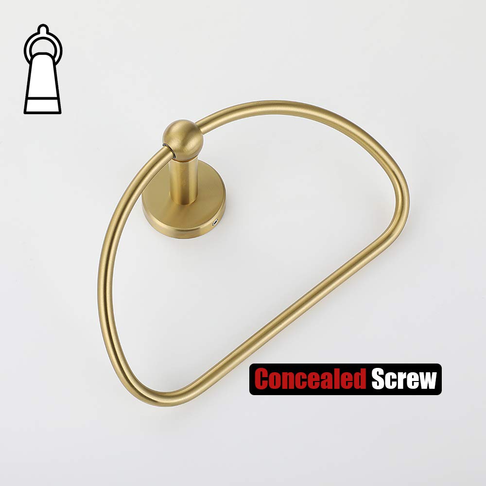 JQK Towel Ring Light Gold, Stainless Steel Half Ring Towel Holder for Bathroom, 7 Inch Brushed Golden Wall Mount, TR160-BG