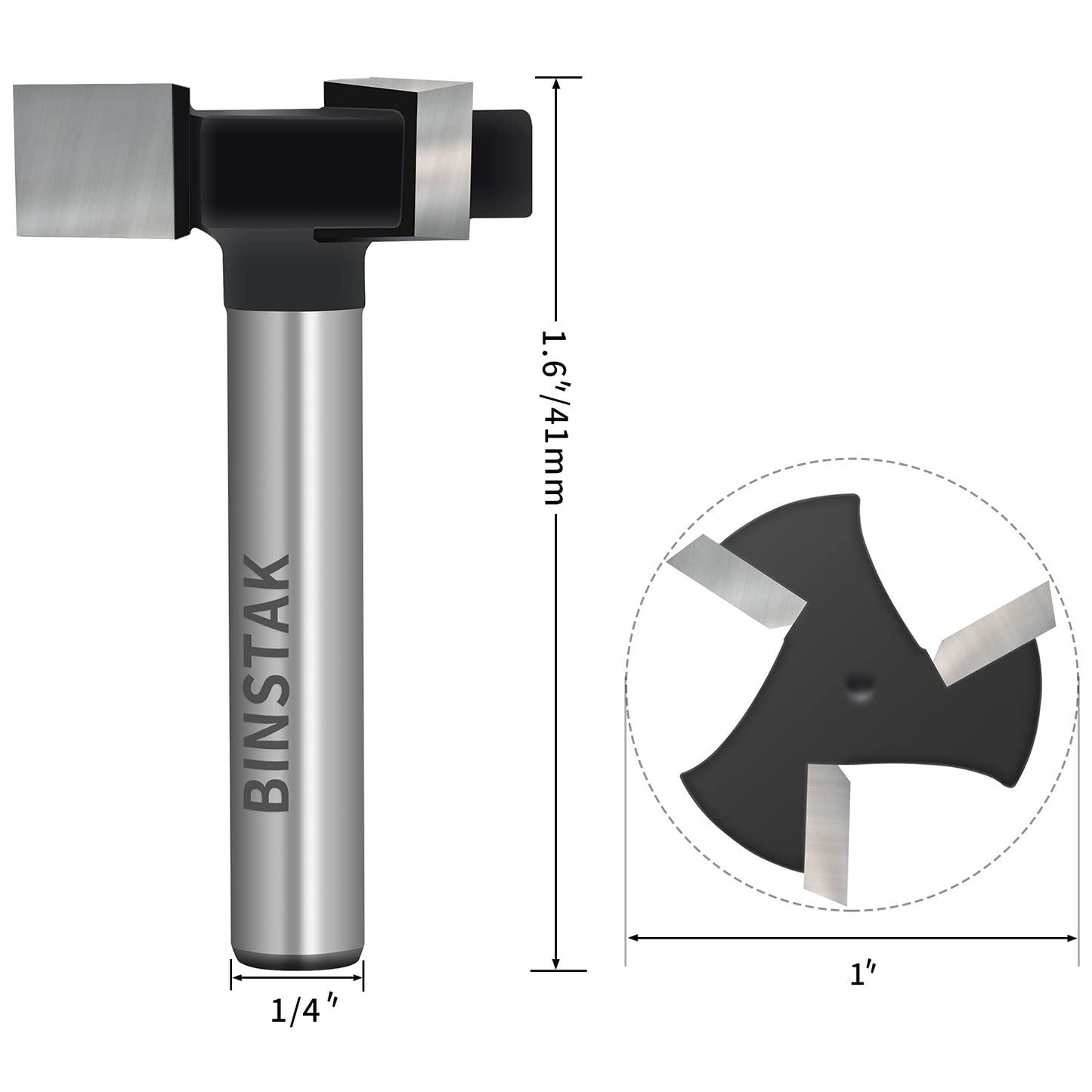 BINSTAK CNC Spoilboard Surfacing Router Bit, 1/4" Shank, 1" Carbide Wood Planing & Flattening Dado Bit