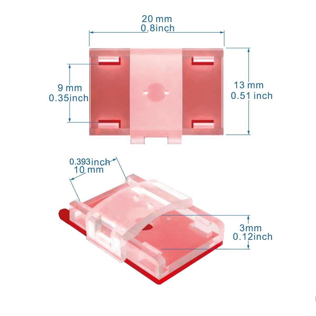 ATB 100-Pack Clear LED Strip Light Mounting Clips & Holders, Self-Adhesive Cable Organizer for Vehicle, Kitchen, Cabinet, Indoor Use