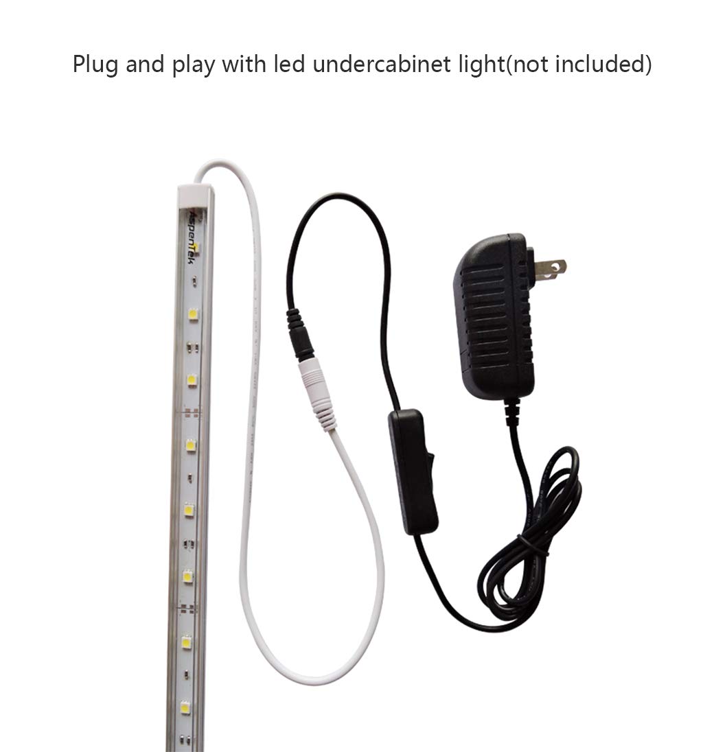 AspenTek 12V DC Power Supply Adapter with Inline On/Off Switch for LED Strips, Bars, Tape & Under Cabinet Lighting, 12W 1000mA Output