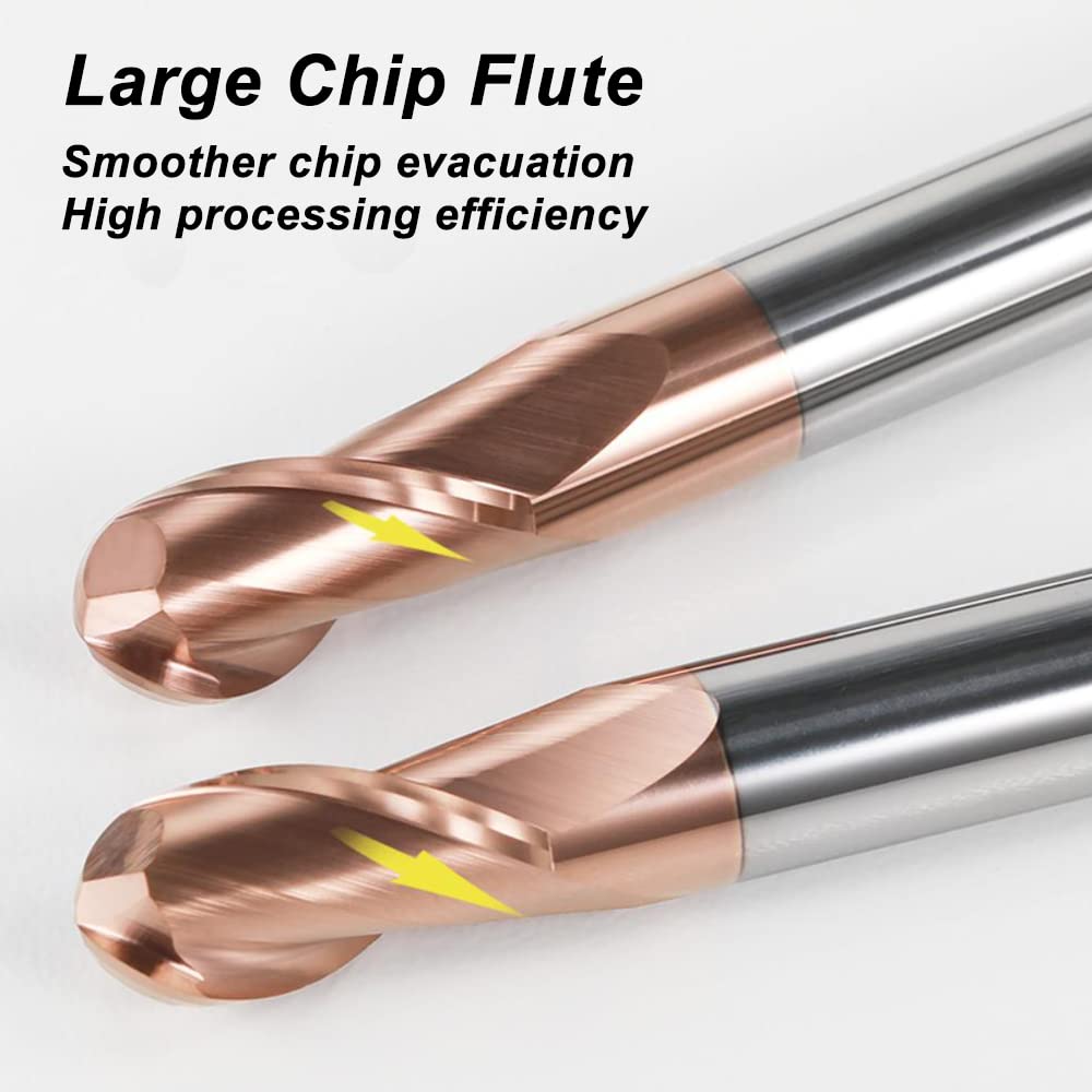 ASNOMY 5PCS Ball Nose Carbide End Mill Set, 1–4mm CNC Router Bits, 2 Flute Spiral Milling Tools, HRC55, 5 Radius Sizes