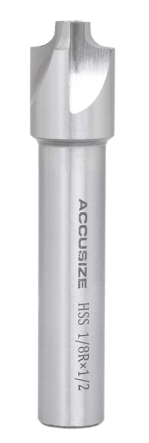 Accusize Industrial Tools 1/8'', H.S.S. Corner Rounding End Mills, 1/2'' Shank Dia, 5/8'' Cutter Dia, 3'' Overall Length, 1011-0018
