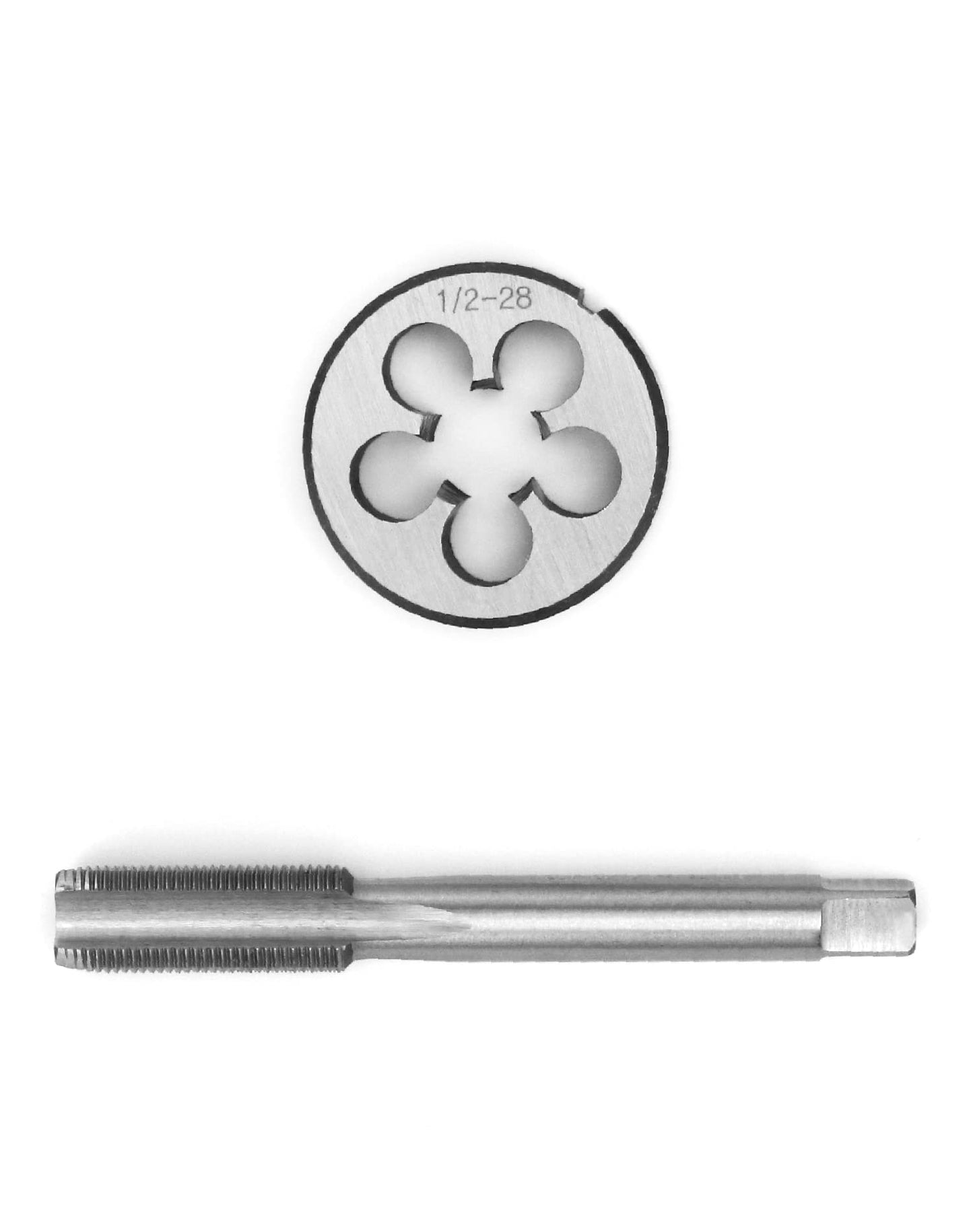 QWORK 1/2" - 28 Tap and Die Set, with Round Die 22LR 223 5.56 9mm, High Speed Steel Right Hand Thread Tap Tool
