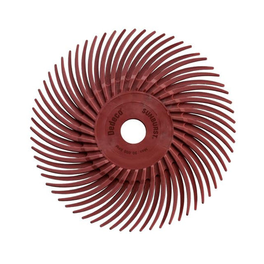 Dedeco Sunburst Radial Bristle Discs 12-Pack - 4" Curved - 3/8" Arbor - Red 220 Grit (Standard) - Aluminum Oxide for Polishing & Finishing