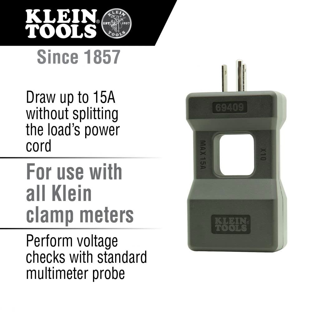 Klein Tools 69409 Line Splitter for Clamp Meter, Measures up to 15A Current Draw, 10x Measurement, Designed for North American Outlets