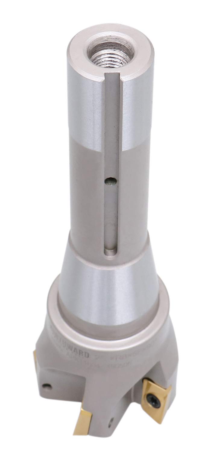 Accusize Industrial Tools 2'' Diameter by 6-1/8'' Oal 90 Degree R8 Shank Indexable End Mill with 5 Apkt1604 Carbide Inserts, 0028-6906