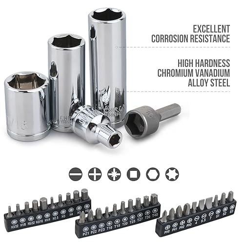 Amazon Basics Mechanic's Socket Tool Set With Case, Metric Sizes, 145-Piece