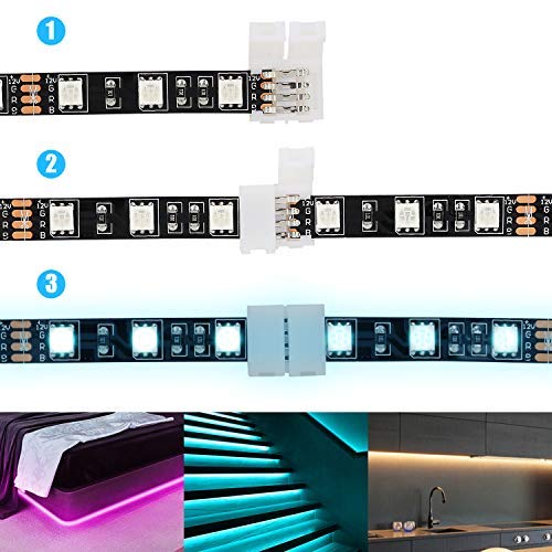 WENHSIN 10Packs 4-Pin RGB LED Light Strip Connectors 10mm Unwired Gapless Solderless Adapter Terminal Extension