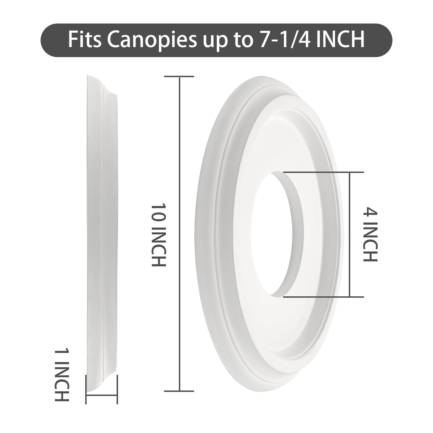 EIFHYT 2 Pack Molded PU Ceiling Medallion for Light Fixtures and Pendants 10" OD x 4" ID x 1 "P (Fits Canopies up to 7-1/4") White