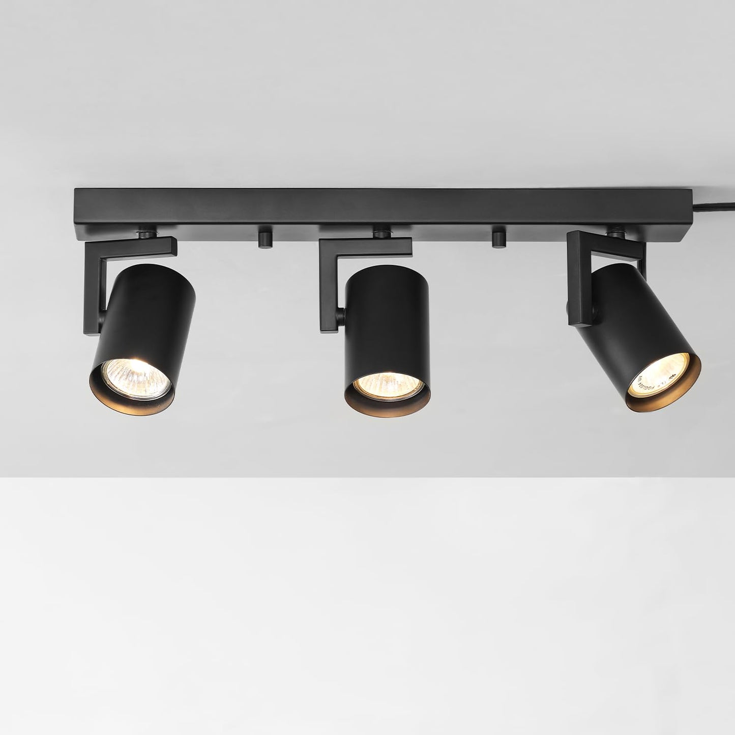 GLOBE Electric 17" 3-Light Plug-in Track Lighting, Matte Black, Pivoting Heads, 15ft Cord, In-Line Switch, Ceiling Light