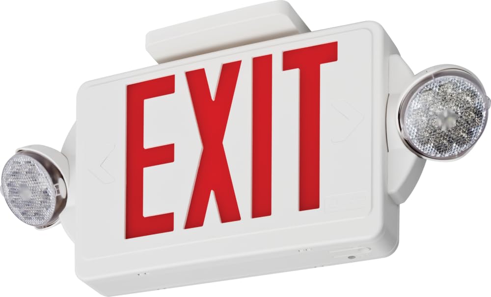 Lithonia Lighting Quantum LED Exit Sign & Emergency Light Combo, 2-Head, Red Letters, 180 Lumens, 4W, Commercial Use (LHQM LED R M6)
