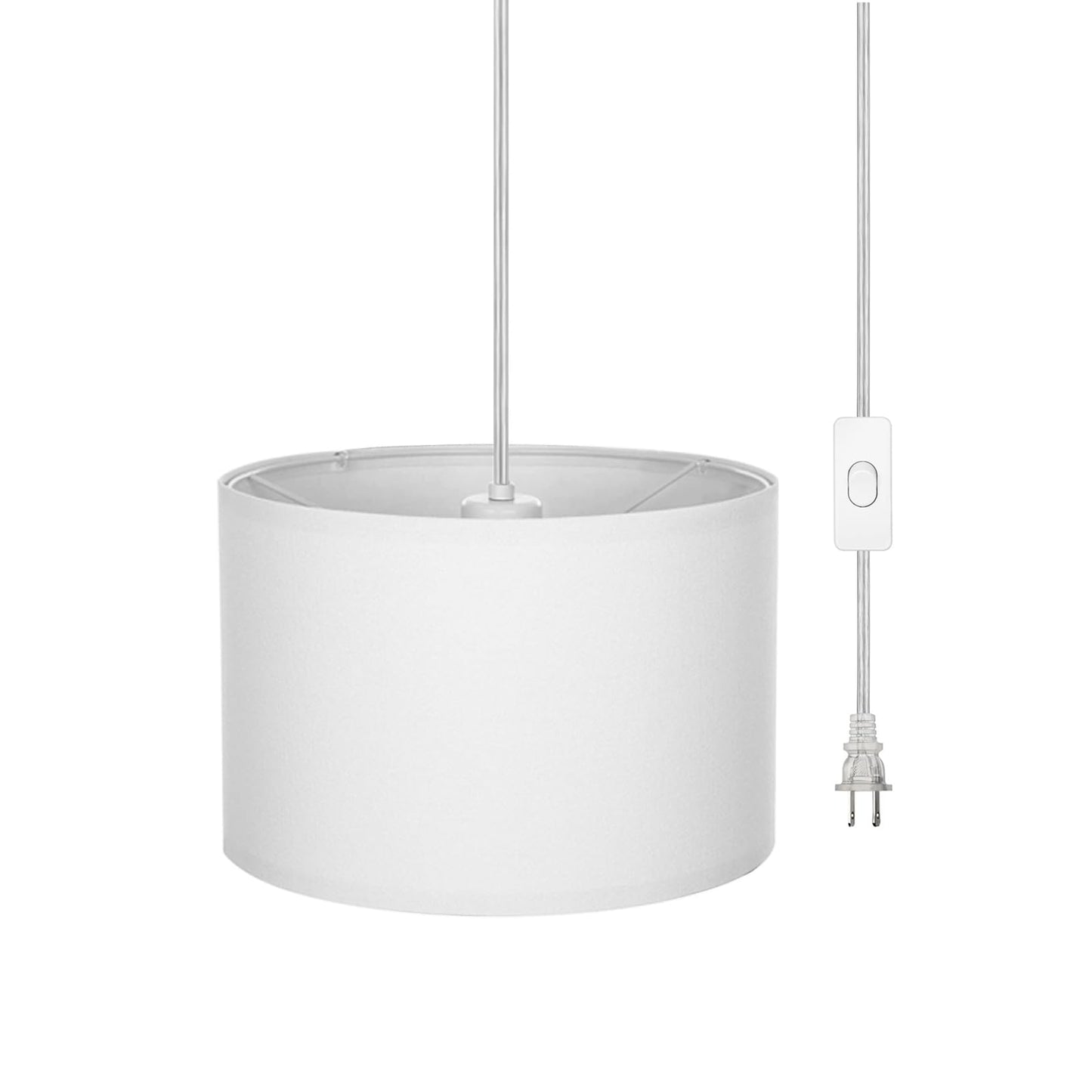 ZSLAIFU 15FT White Hanging Pendant Lamp with Switch & Remote, Plug-in Cord Ceiling Light for Living Room, Bedroom, Farmhouse