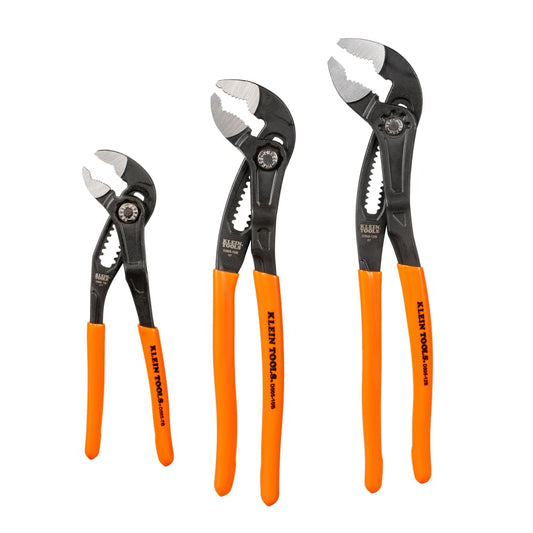 Klein Tools D5053BKIT 3-Piece Adjustable Klaw Pliers Set – 7", 10", 12" Quick-Adjust, V-Jaw, Hardened Teeth, Maximum Torque