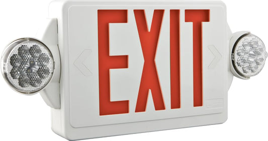 Lithonia Lighting Quantum LED Exit Sign & Emergency Light Combo, 2-Head, Red Letters, 180 Lumens, 4W, Commercial Use (LHQM LED R M6)