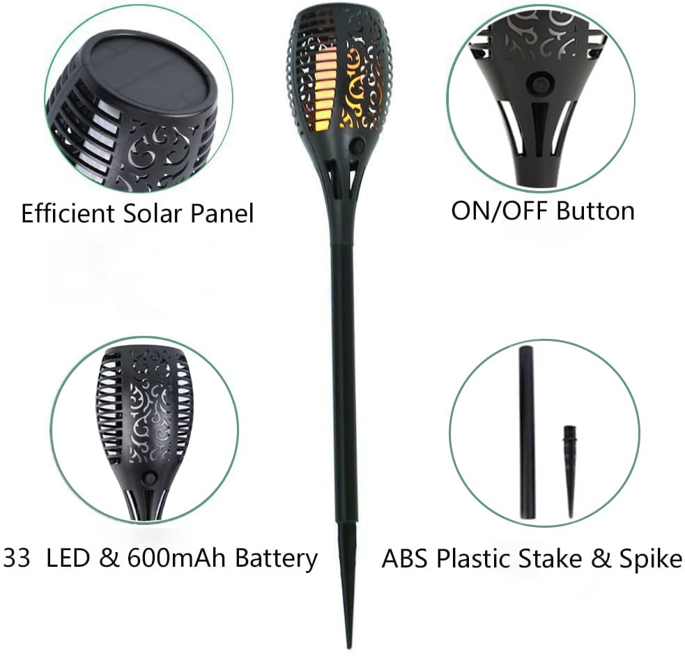 Awethone Solar Torch Lights 4 Pack, Ultra-Bright Flickering Flame Outdoor Tiki Torches, Waterproof Garden Pathway Lighting