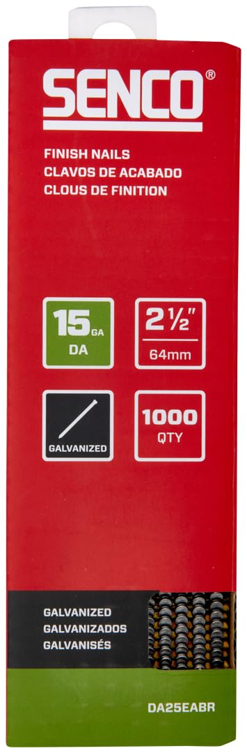 SENCO DA25EABR 34 Degree Collated Finish Nails, 15 Gauge, 2-1/2 Inch Length, Galvanized, 1,000 Count Pack