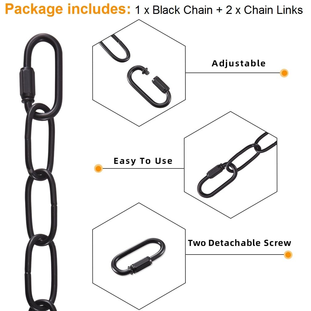 PEESIN 6ft Black Chandelier Hanging Chain with Lock, Industrial Light Fixture & Plant Extension Chain, Heavy-Duty 50 Links