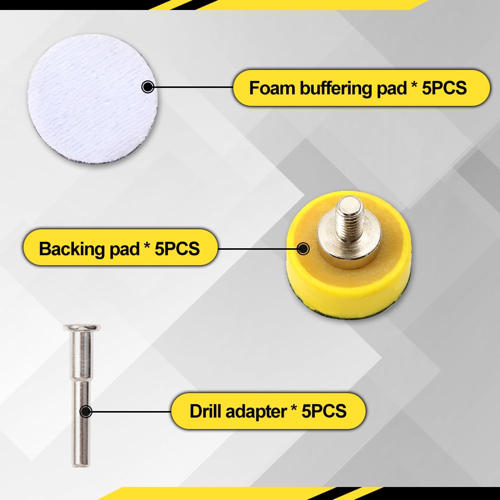 SPEEDWOX 5 Packs 1 Inches Hook and Loop Sanding Discs Pad Kit with Inch Shank Drill Attachment Backing Pads and Soft Foam Layer Buffering Pad