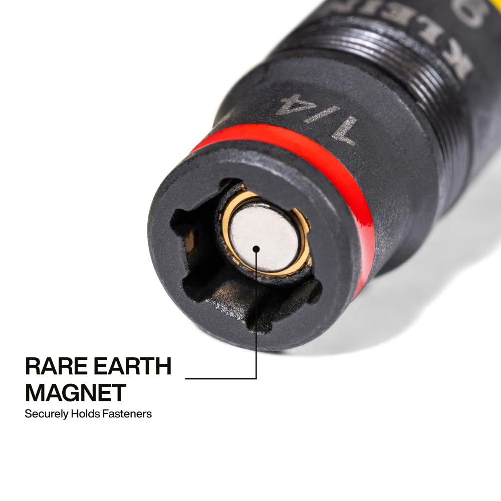 Klein Tools 32933 Impact Driver Set, SAE 7-in-1 Socket, 3 Flip Sockets, 6 Hex Sizes, 1/4" Bit Holder, 5" Shaft