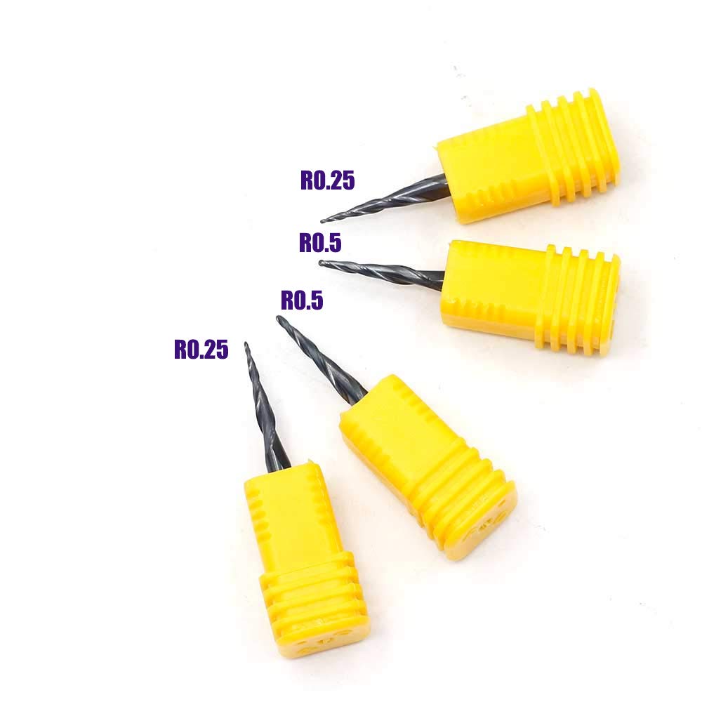OSCARBIDE 1/8" Shank Carbide End Mill Set, 4-Piece Tapered Ball Nose, 2-Flute, Right Spiral, TiAlN Coated CNC Router Bits